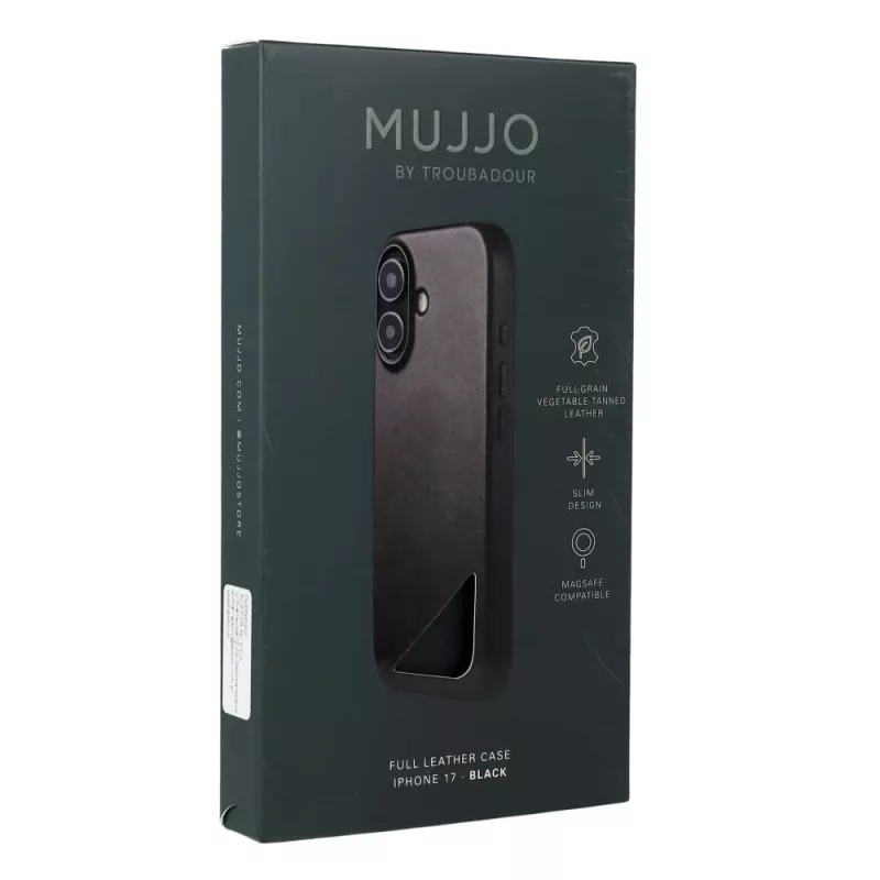 Mujjo Full Leather Case MagSafe ümbris mudelile iPhone 17 Must