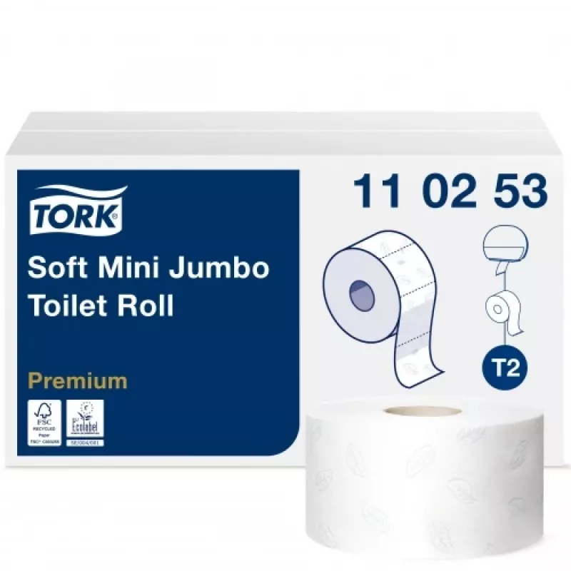 Tualettpaber Tork PREMIUM MINI JUMBO T2 110253, 2 kh, 9,7 cm x 170 m, valge, 12 tk