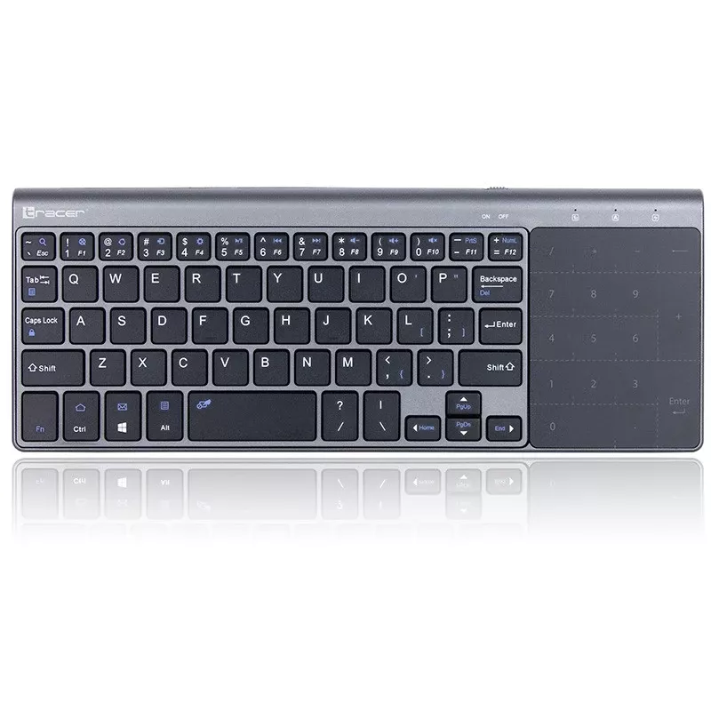 Juhtmevaba RF täissuuruses klaviatuur TRACER TRAKLA46934, QWERTY inglise, 2,4 GHz nano vastuvõtja, membraan, must/hall