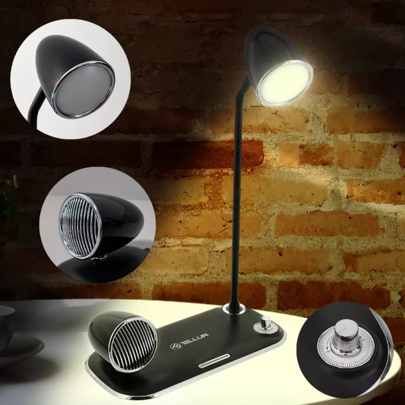 Lauavalgusti Tellur TLL151361 juhtmevaba Qi-laadija ja Bluetooth-kõlariga, reguleeritav valgustus