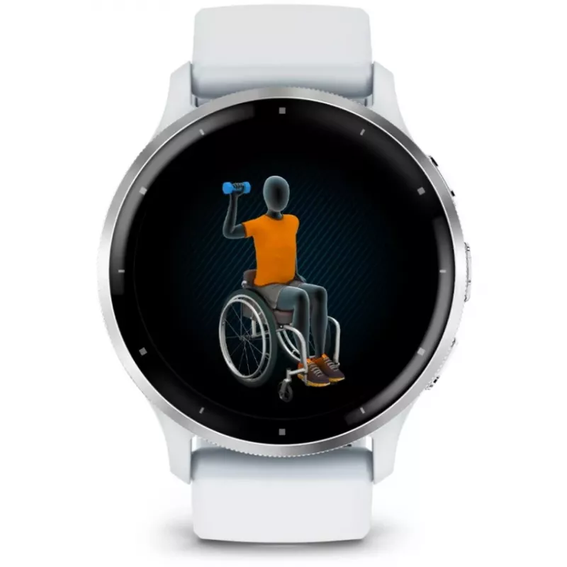 Nutikell GARMIN Venu 3 — 1,4-tolline AMOLED, 45 mm korpus, GPS, Wi‑Fi, 8 GB, hõbedane/valge, silikoonrihm