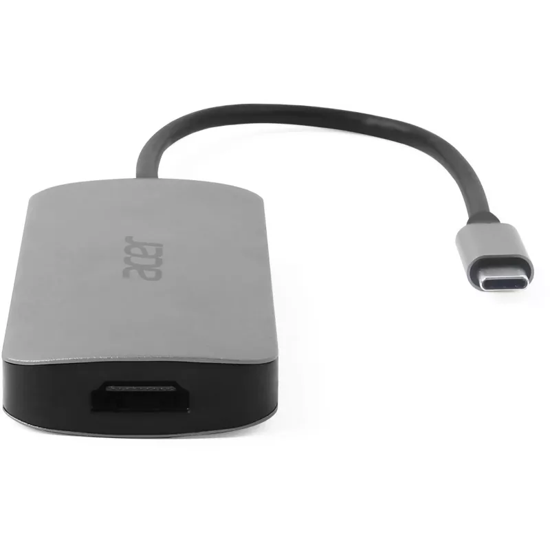 7-ühes USB-C dongel Acer — USB 3.2 Gen 1 USB-C, 3x USB-A, HDMI, SD/microSD, 100 W PD, hõbedane