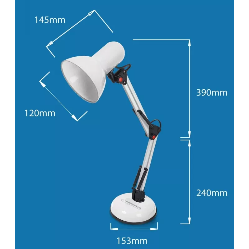 Laualamp ESPERANZA AVIOR E27 12W LED, must, reguleeritava kõrgusega, painduv vars, E27 pesa