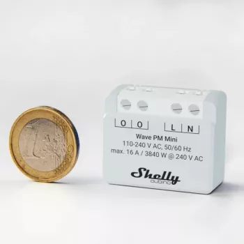Nutikas lüliti Shelly Qubino Wave PM Mini hall, juhtmevaba, 110–240 V, 16 A, 24–30 V alalisvool, 868,4 MHz