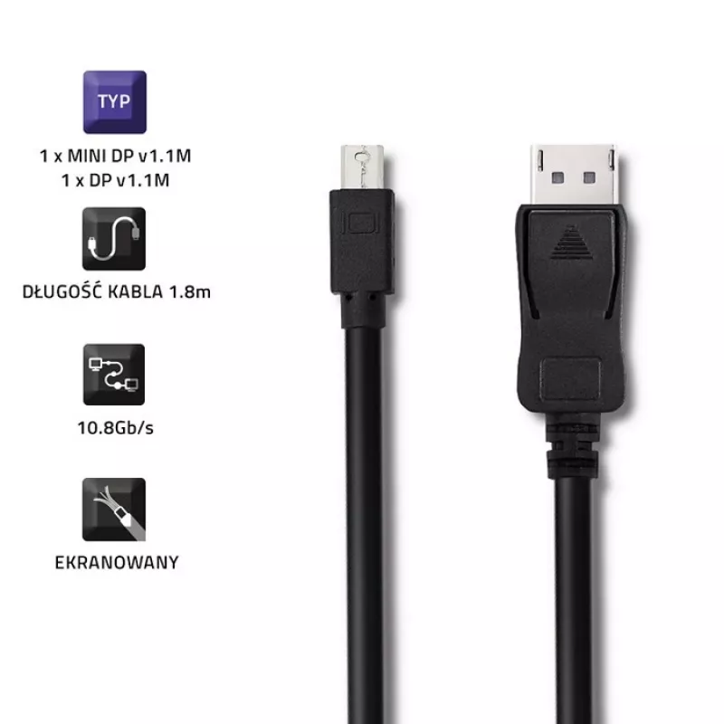 DisplayPorti kaabel Qoltec 50434 1.8 m Mini DisplayPort Must