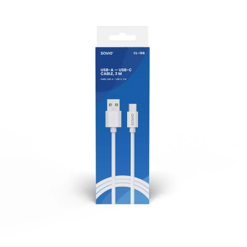 USB 2.0 kaabel SAVIO CL-168, USB A (isane) USB C-le (isane), 3 m, valge