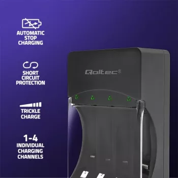 Akulaadija QOLTEC 50653 Ni‑MH AAA (R03) ja AA (R6) akudele, 220–240 V sisend, 1,2 V väljund