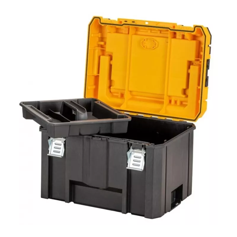 Tööriistakast DeWalt DWST83343-1 — alumiinium/plastik, veekindel, hingedega kaas, lukustatav, 1 sahtel, 440×333×323 mm