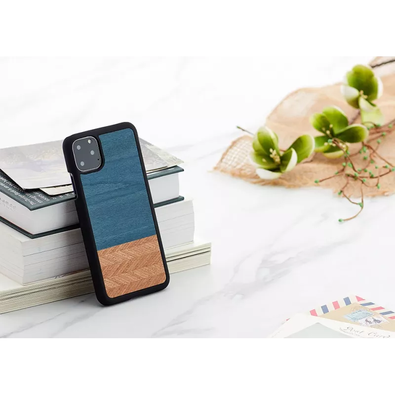 Telefoniümbris mehele ja puidust iPhone 11 Pro Max jaoks — teksamust kaitsev kate