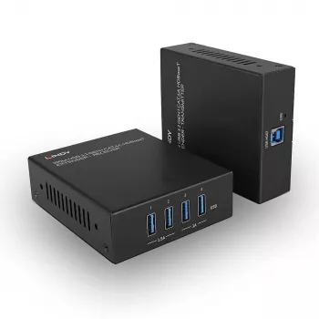 Lindy 100m USB 3.2 Gen 1 Cat.6A HDBaseT pikendaja, saate- ja vastuvõtuplokk, juhtmega, 100 m, Cat6a, must, metallist