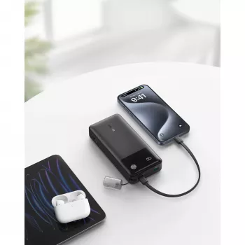 PowerBank USB-C kaabliga 20000 mAh 30W Must