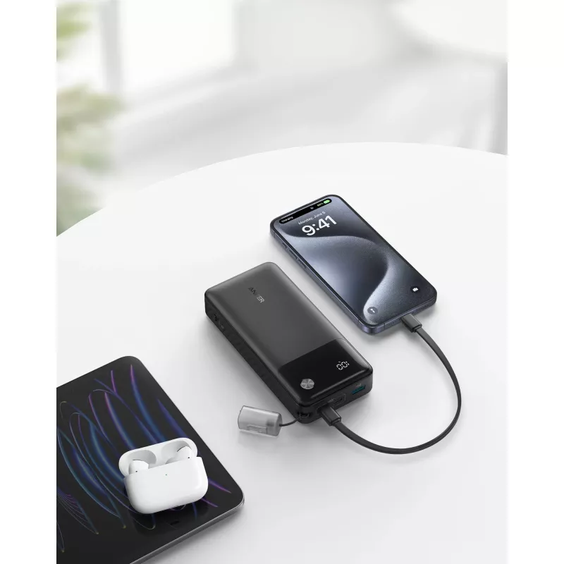 PowerBank USB-C kaabliga 20000 mAh 30W Must