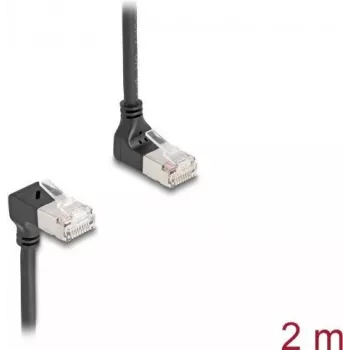 DeLOCK RJ45 võrgukaabel Cat.6A S/FTP õhuke 90° 2m must