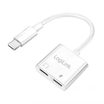 LogiLink USB-C heliadapter, USB-C/M kahele USB-C/F, 60 W PD, valge
