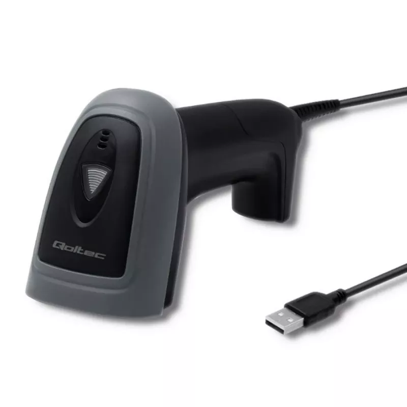 Käeshoitav vöötkoodilugeja QOLTEC 50863 — 1D/2D skanner, USB-juhtmega, LED-andur, must, 5V, 1,8 m kaabel