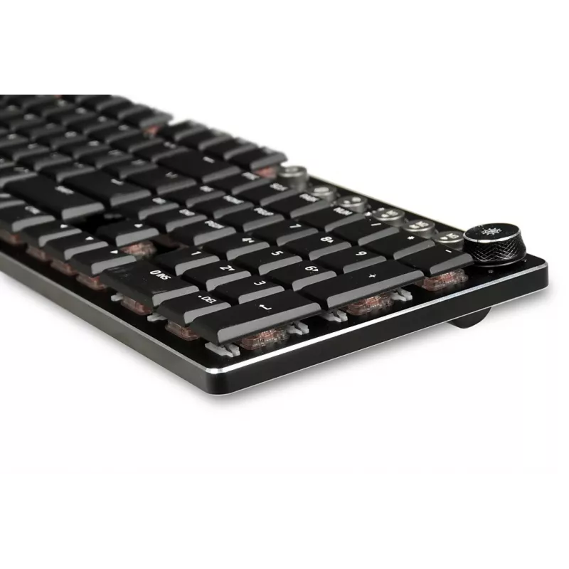 Klaviatuur IBOX AURORA K-6 — täissuuruses QWERTY, RF juhtmevaba + Bluetooth, RGB taustvalgustus, mehaanilised madala profiiliga klahvid, must