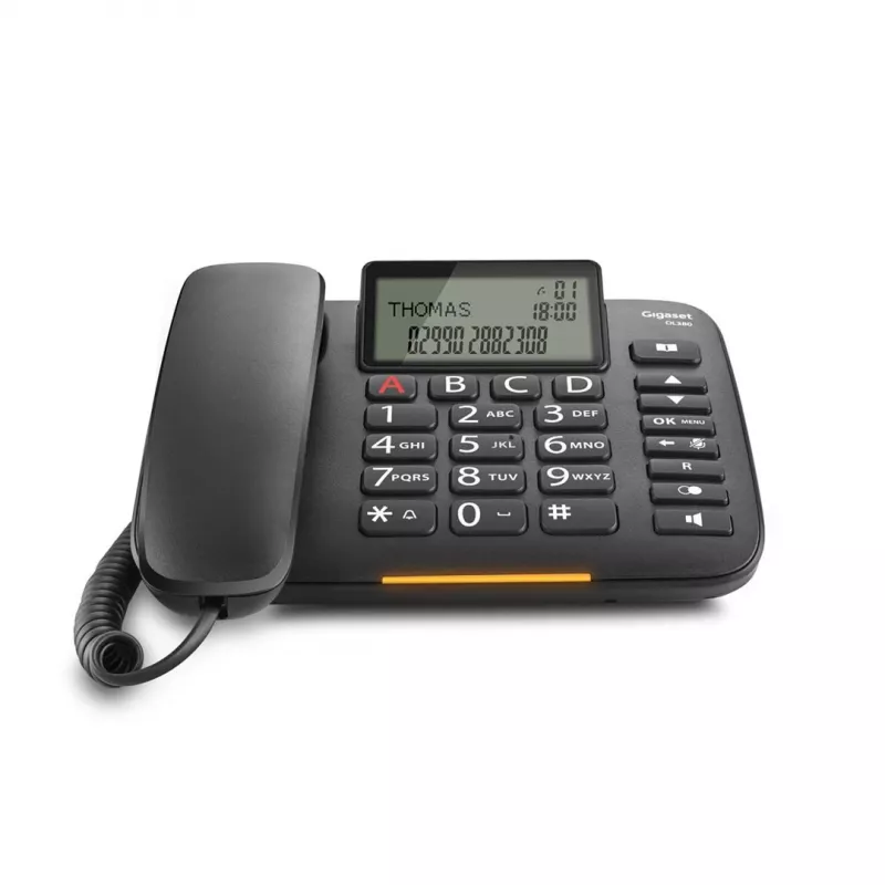 Analoogtelefon Gigaset DL380 helistaja ID-ga, juhtmega telefonitoru, must