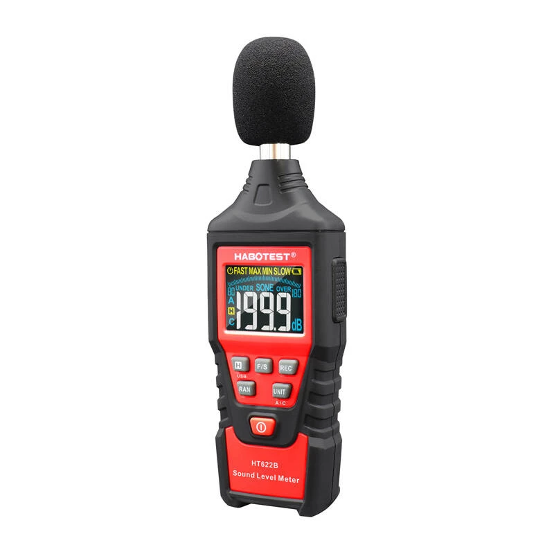 Digitaalne detsibellimeeter Habotest HT622B — müramõõtur A/C kaalumise ja USB-liidesega