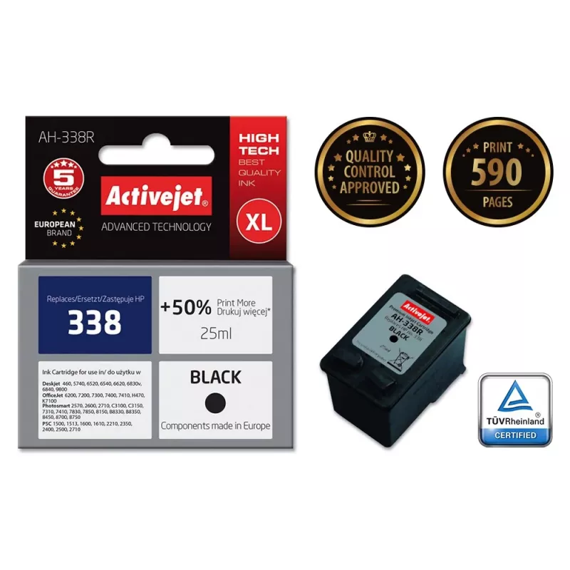 Tindikassett ActiveJet AH-338R, ühildub HP 338 C8765EE-ga, must pigment, 25 ml, kõrge (XL) tootlikkus, üksikpakend