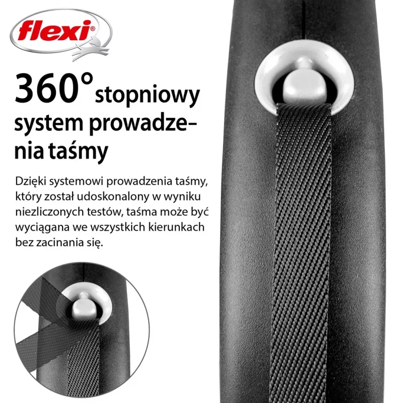 Sissetõmmatav koerarihm Flexi Must Design M, lindiga, 5 m, keskmist tõugu koertele (10–25 kg), max koormus 20 kg