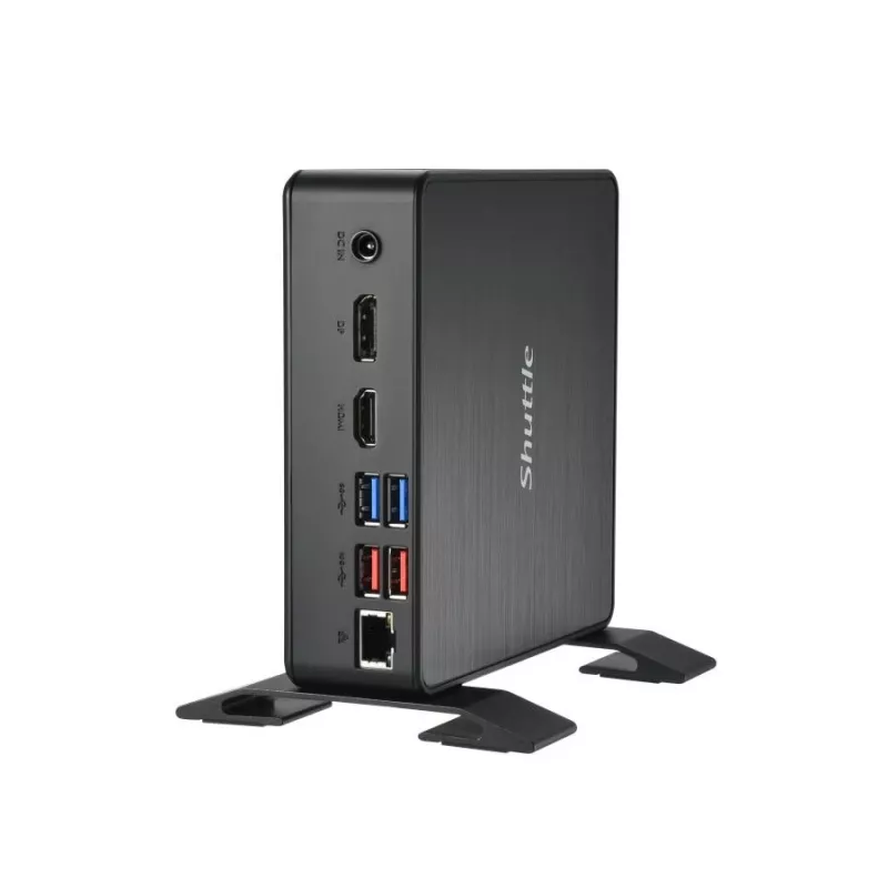 Shuttle XPC Nano PC NC40U, Intel Celeron 7305U, 1x HDMI, 1x DP, 1x USB-C/DP, 6x USB3.2, 1x 2,5-tolline pesa, 2x M.2, 1x LAN, RAID, 24/7 pidev töö, koos VESA ja alusega