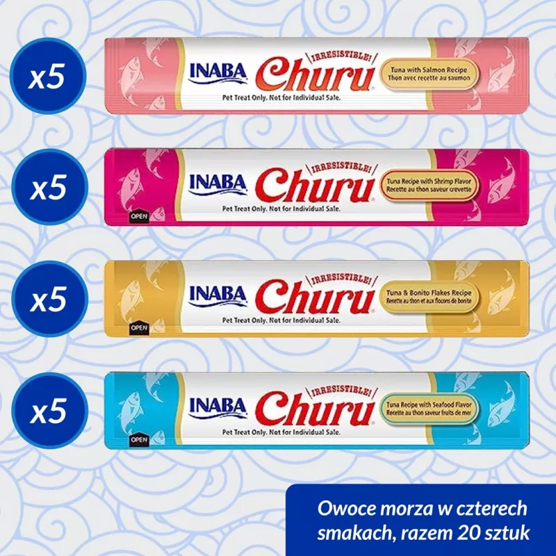 Märjad kassimaiused INABA Churu Variety Box Seafood — 20 x 14 g tuubi, kalapasta, teraviljavaba, suhkru- ja gluteenivaba