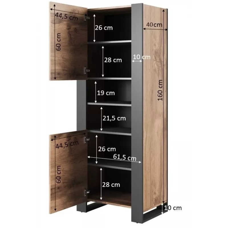 WOOD Raamaturiiul 65x40x170,5 wotani tamm + antratsiit