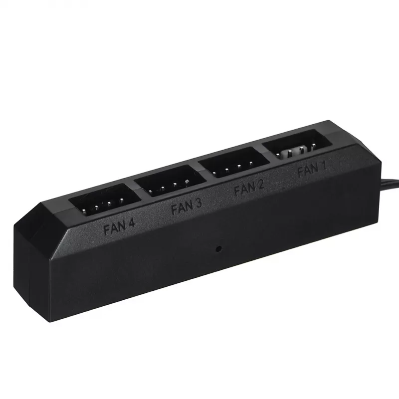 DeepCool FH-04 ventilaatorijaotur — 20‑kontaktiline ATX kuni 4× 3‑kontaktiline Molex, 0,55 m kaabel, must