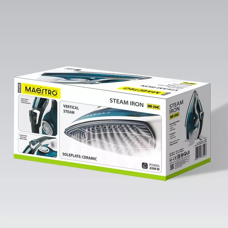 Aurutriikraud Maestro MR-304C, 2200 W, valge/sinine — aurutriikraud koduseks kasutamiseks