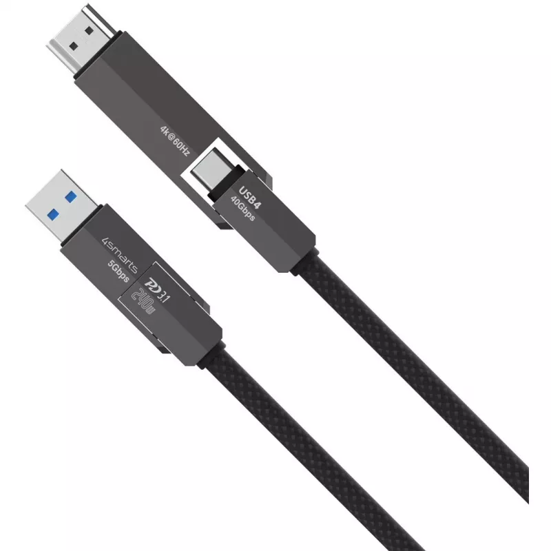 USB4 HDMI kaabel 4smarts ComboCord 240W 1,5 m – USB4-lt HDMI-le, 240W toiteedastus, 1,5 m pikkus