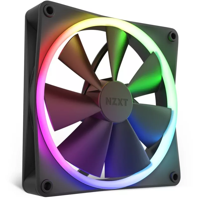 Korpuse ventilaator NZXT F140 RGB 14 cm, must, 500–1800 RPM, Fluid Dynamic Bearing, 4-pin, 18 LED-i