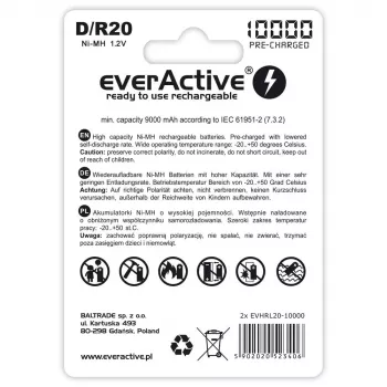 Korduvkasutatav aku everActive EVHRL20-10000 D NiMH 1,2 V 2 tk
