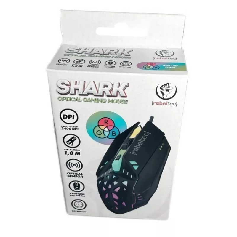 Juhtmega mängurihiir Rebeltec SHARK — ergonoomiline disain, optiline sensor
