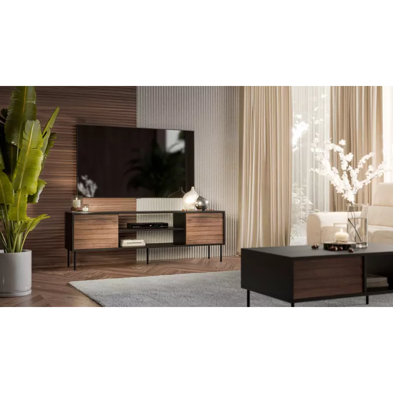 TV kapp cama meble EF CORTINA 180×40×60 cm, pealmine must, raam pähkel