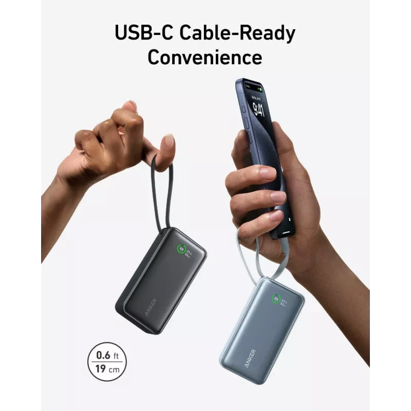 Powerbank 545 NANO 30W 10000mAh sisseehitatud USB-C kaabliga, must