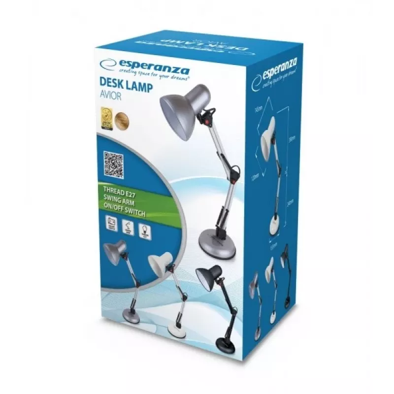 Laualamp ESPERANZA AVIOR E27 12W LED, must, reguleeritava kõrgusega, painduv vars, E27 pesa