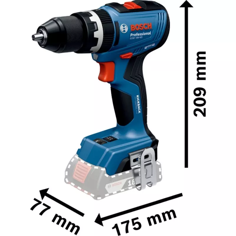 Juhtmeta löökvõtmevõti Bosch GSB 18V-65 2x 4,0 Ah akud