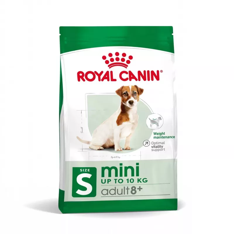 Kuiv koeratoit Royal Canin Mini Adult 8+ Senior linnuliha, riisi ja köögiviljadega, 8 kg, väikestele tõugudele (5–10 kg)