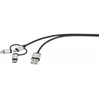 Renkforce USB-kaabel USB 2.0 USB-A pistik, USB-C™ pistik, USB-Micro-B pistik, Apple Lightning pistik 1,00 m tumehall ümbris (RF-3335108)