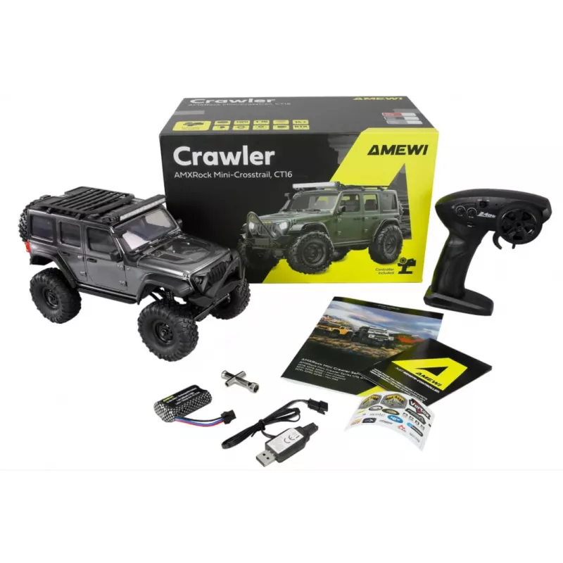 RC crawler Amewi Mini-D90 4WD 1:16 RTR — mõõtkava 1:16, 4-veoline, valmissõiduks