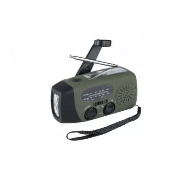 Hädaabiraadio FOSCO 464600 LED-taskulambi, akupanga, FM, IPX3, päikese-/käsitsi-/USB-C-ga – roheline/must