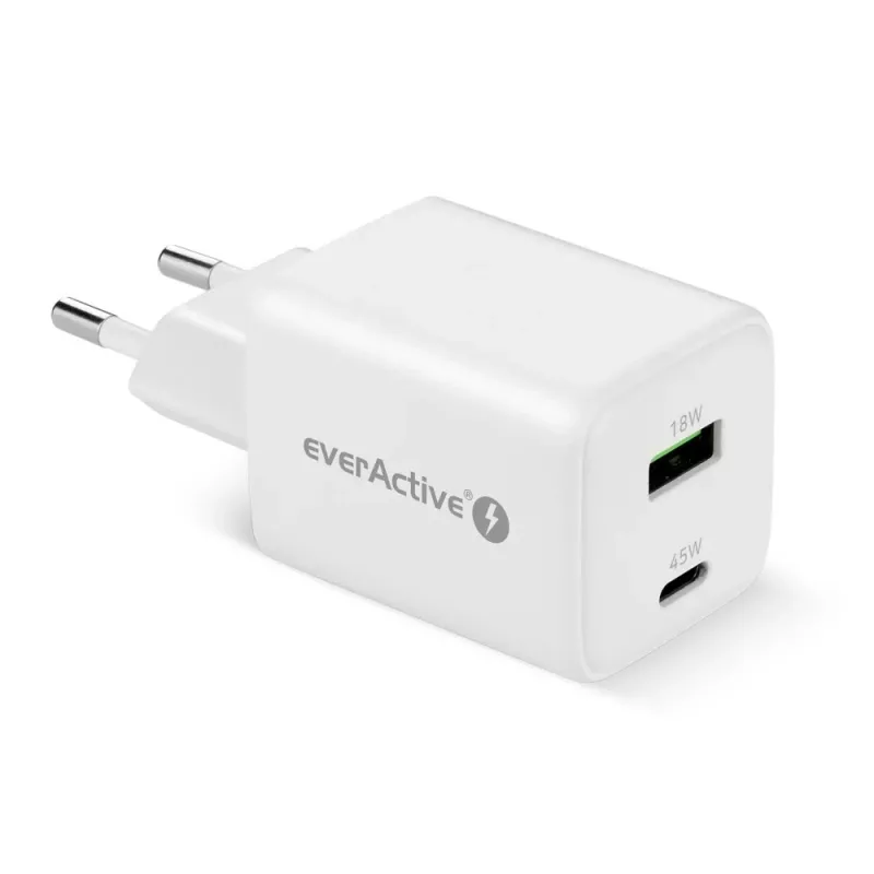 Seinalaadija everActive SC-450Q 45W 1×USB-C 1×USB-A valge