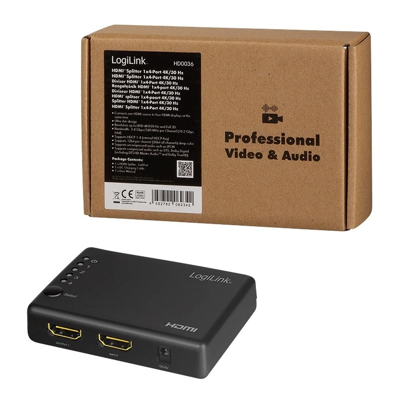 HDMI-jaotur 1x4-porti, 4K/30Hz