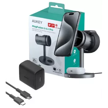 Jahutusega 3in1 juhtmevaba laadija LC-MC311A 15W Qi2 MagSafe + 30W PD toiteadapter
