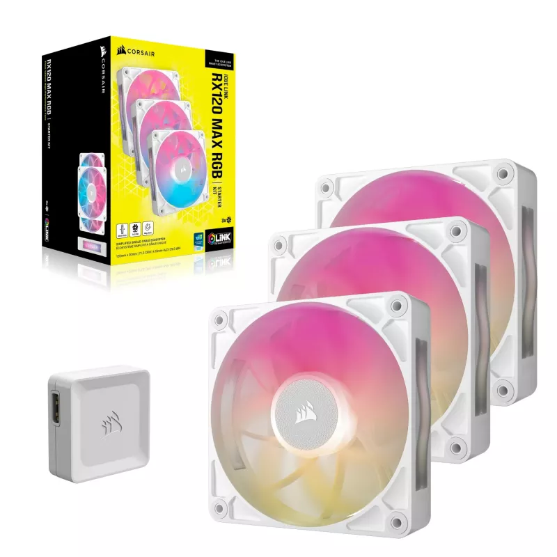 Corsair iCUE LINK RX120 MAX RGB ventilaator 12 cm valge 3 tk 400-2000 p/min