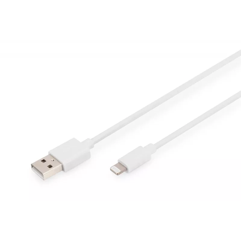 DIGITUS - Lightning-kaabel - Lightning (M) USB (M) - 1,0 m - topeltisolatsioon - valge - vormitud - Apple iPad/iPhone/iPod (Lightning) jaoks (DB-600106-010-W)