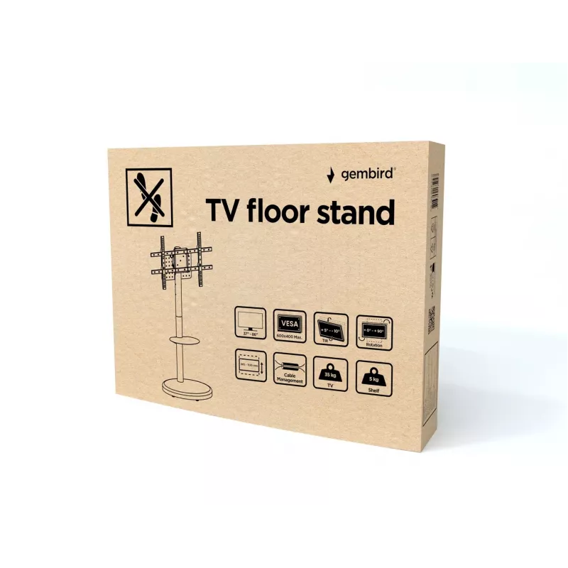 Põranda-TV-alus GEMBIRD TVS-86TR-01-W 37–86-tollistele teleritele, valge, pööratav ja kallutatav, VESA 200x200–600x400, max koormus 50 kg