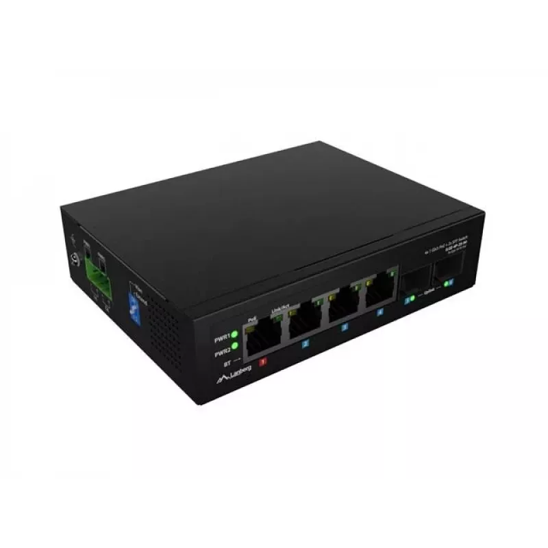Mittehallitav tööstuslik PoE-lüliti LANBERG ILGE-4P-2S-90 — 1xBT, 3xAT, 2xSFP, DIN-kinnitus, Gigabit