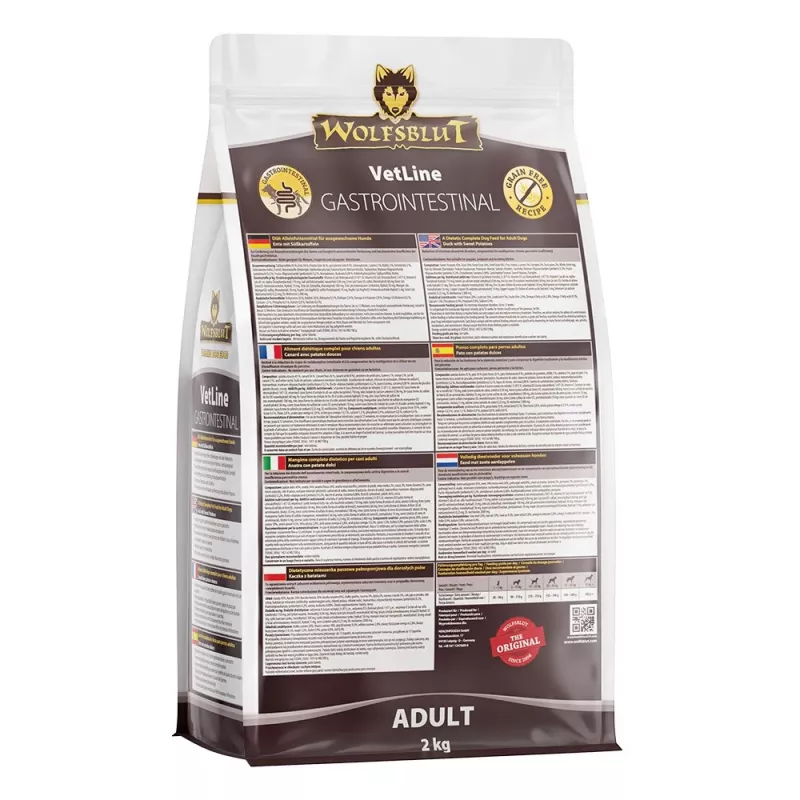 Kuiv koeratoit Wolfsblut VetLine Gastrointestinal Duck 2 kg — veterinaardieet seedimise toetamiseks, 20% valku, 10% rasva