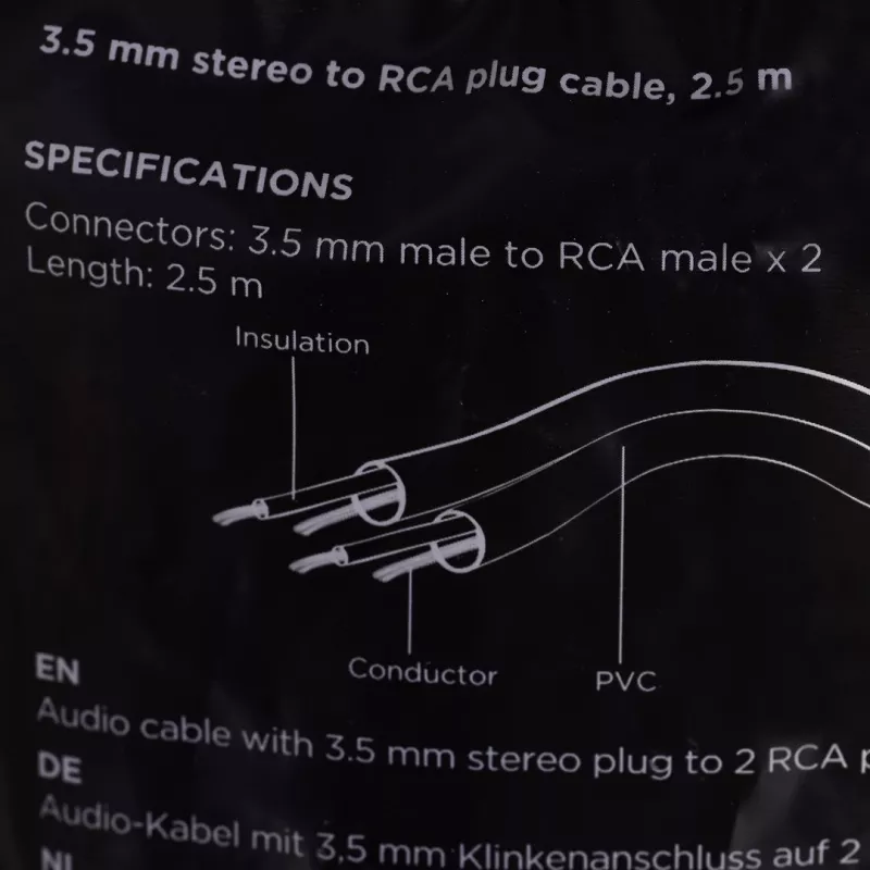 Gembird 2,5 m, 3,5 mm/2xRCA, M/M helikaabel must, punane, valge